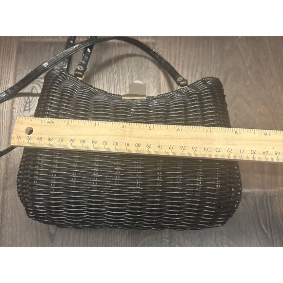 VTG Magid British Hong Kong Woven Wicker Like Basket Purse Handbag Black Gold - Picture 7 of 9